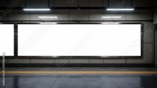 Empty subway advertising mockup with clean white background, ideal for custom ads and promotions. photo