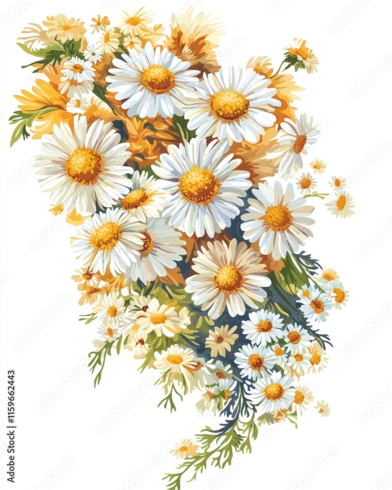 Isolated Chamomile Arrangement: A Fresh Daisy Bouquet Against a Crisp White Backdrop Isolated Chamomile Arrangement: A Fresh Daisy Bouquet Against a Crisp White Backdrop