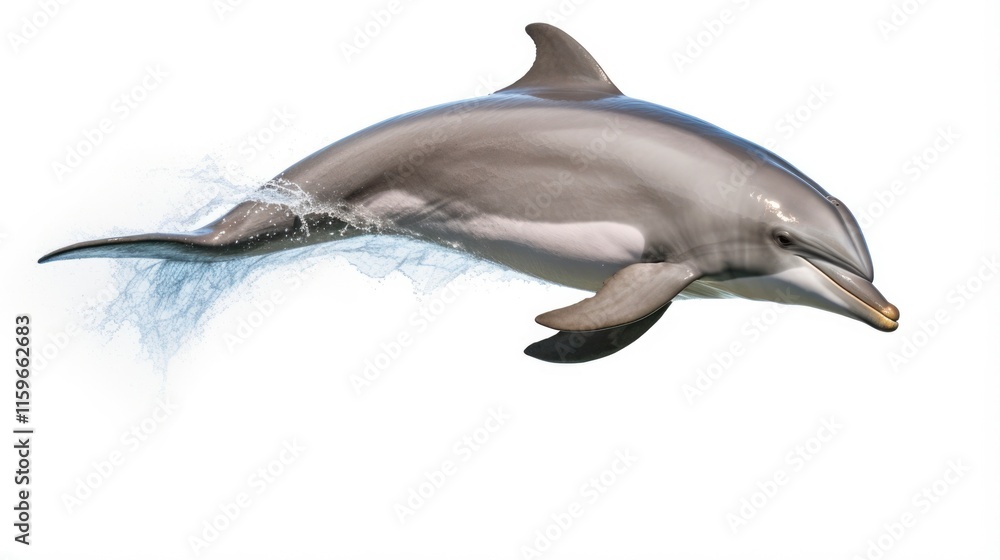 Fototapeta premium Grey Bottlenose Dolphin Isolated on White. Wildlife and Aquatic Mammal. Jumping Dolphin Image