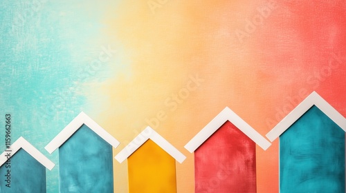 Colorful Real Estate Market Concept with Abstract House Shapes on Pastel Background photo