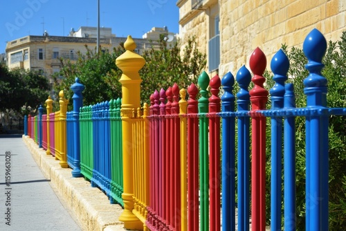Vibrant Multicolored Fence in a Playful Park Setting of Malta