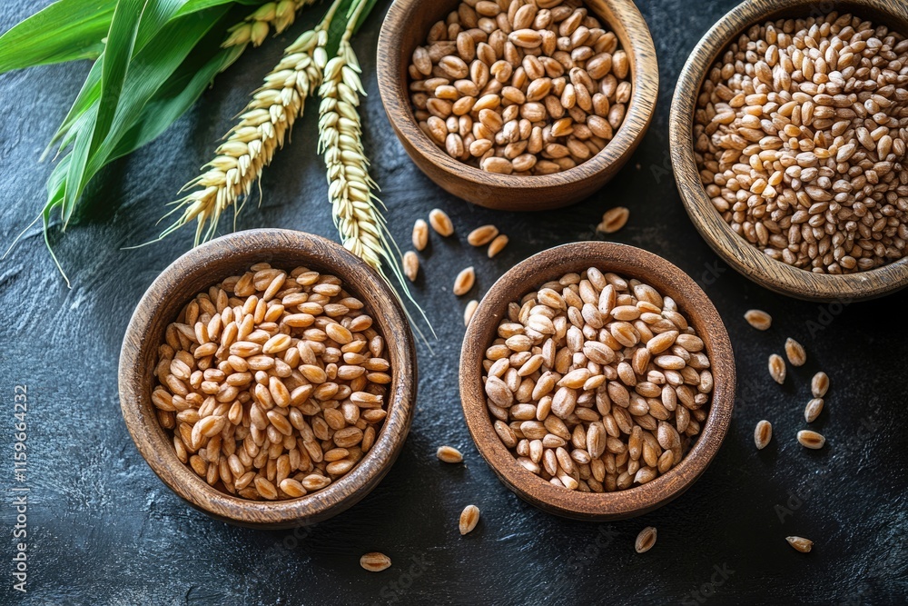 Obraz premium Golden Wheat Ear: A Natural Harvest Symbolizing Healthy Agriculture and Nutritious Grains in a Rustic Background