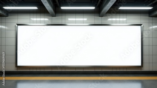 Subway station with a clean, white advertising space for creative campaigns and custom designs.
