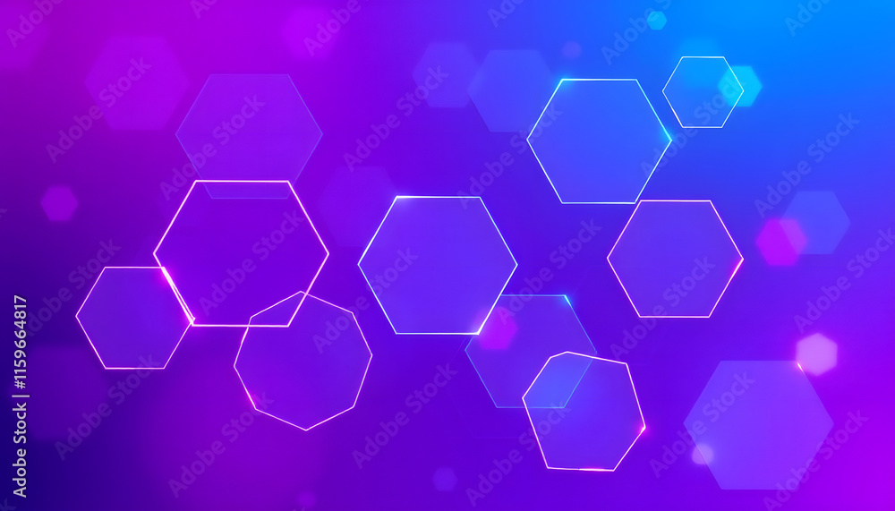 Layers of translucent hexagons with soft neon glows symbolizing digital innovation and network systems Layers of translucent hexagons with soft neon glows symbolizing digital innovation and network systems