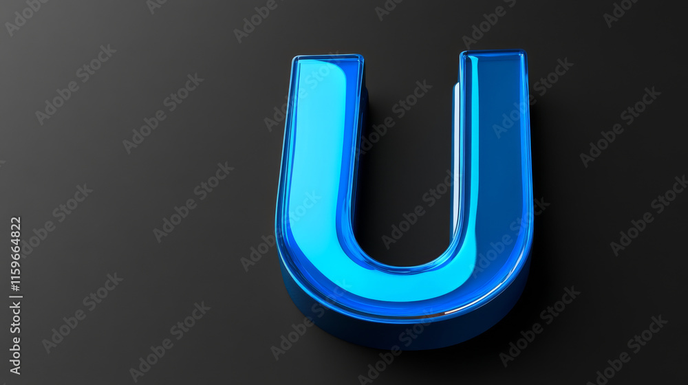 blue letter U on a black background blue letter U on a black background