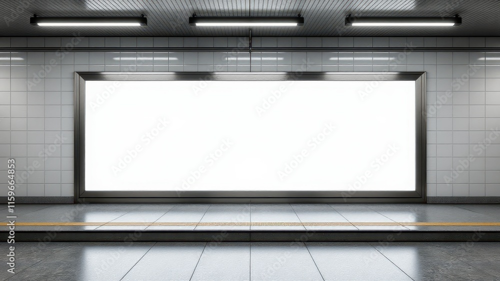 Subway station with a clean, white advertising space for creative campaigns and custom designs. Subway station with a clean, white advertising space for creative campaigns and custom designs.