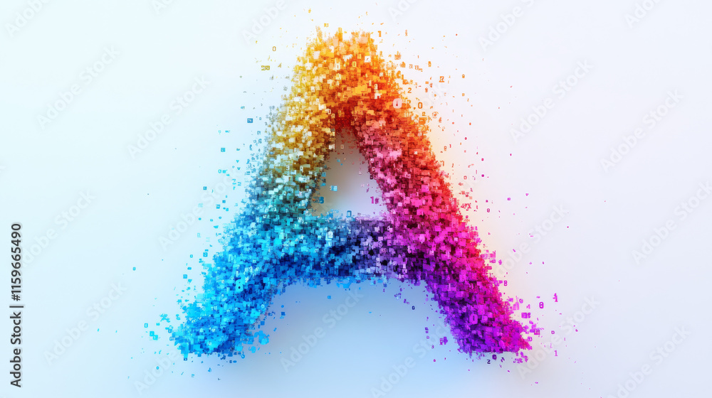 The letter A consists of numbers. Colored letters on a white background. 3D render. The letter A consists of numbers. Colored letters on a white background. 3D render.
