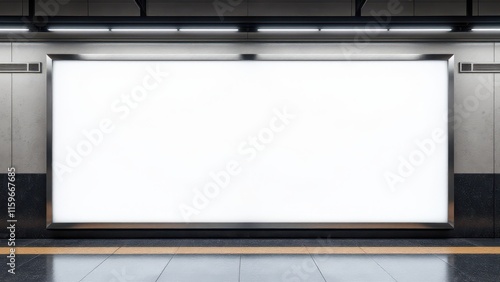 Subway station with a blank white billboard, perfect for creative advertising and custom banner placements. photo