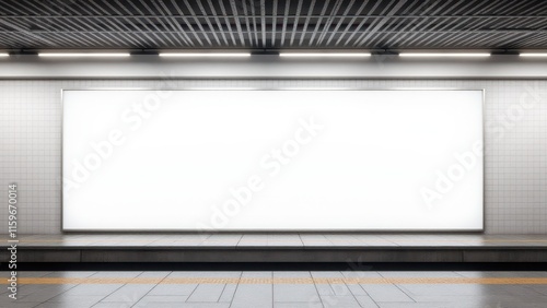 Subway station with a large white billboard, ideal for custom advertisements and creative banner promotions. photo