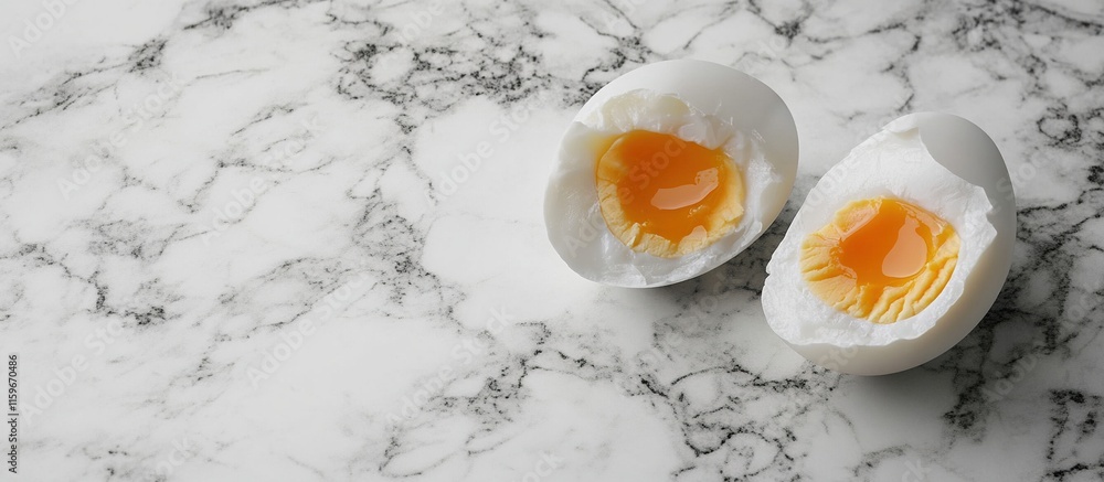 Two halves of a boiled egg on marble. Two halves of a boiled egg on marble.