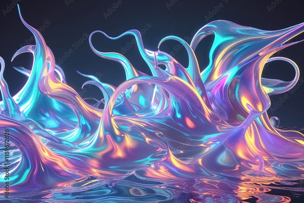 Surreal flowing iridescent liquid tendrils in captivating motion for creative background and three-dimensional displays Surreal flowing iridescent liquid tendrils in captivating motion for creative background and three-dimensional displays