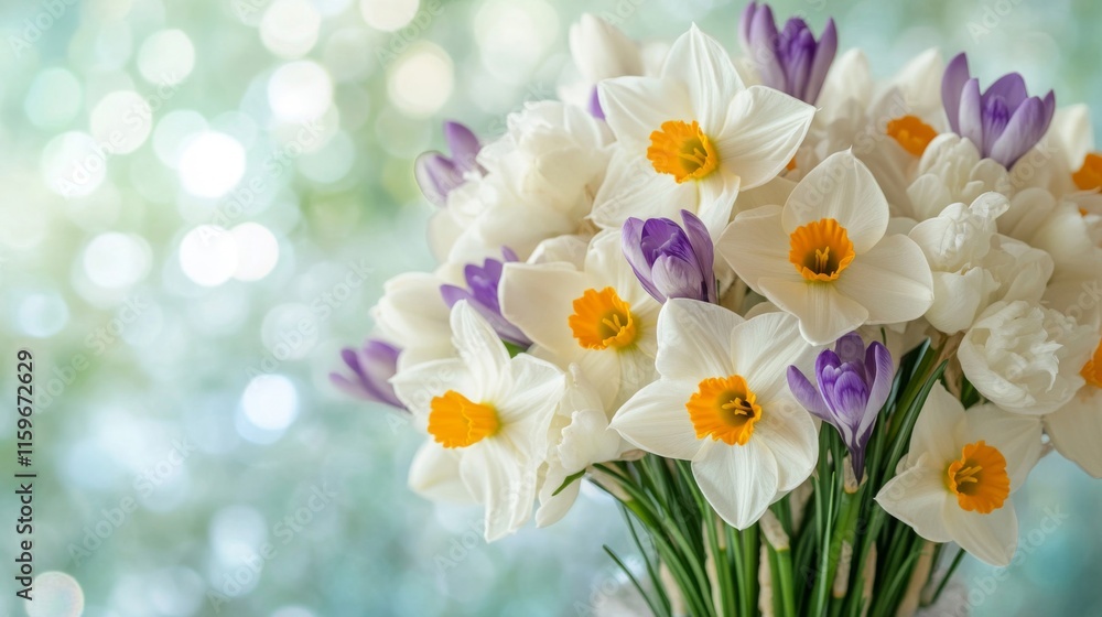 Fototapeta premium Daffodils and Crocuses Spring Bouquet of Flowers