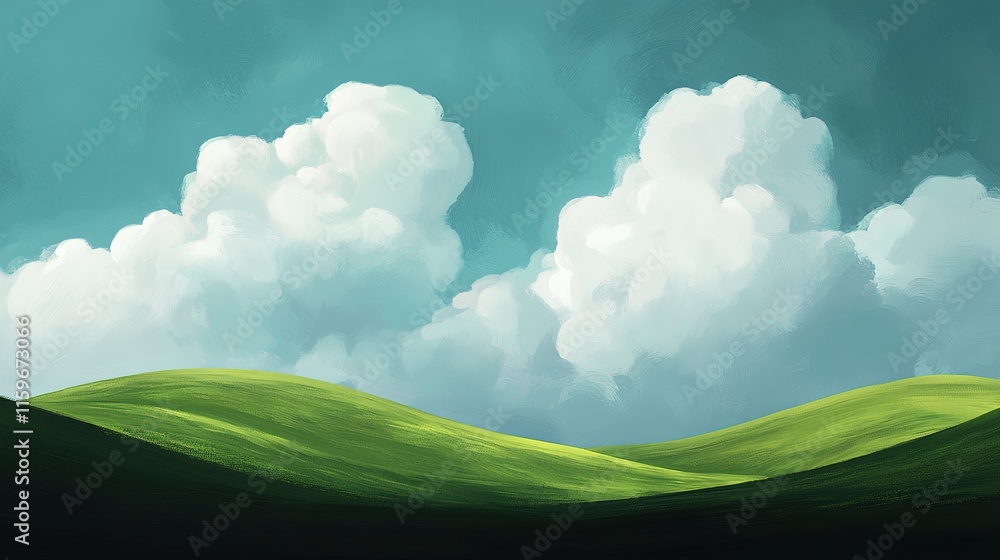 Obraz premium Breathtaking landscape with rolling green hills scenic nature view beautiful sky vibrant environment