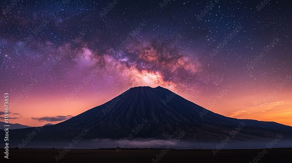 Tranquil mountain scene under a starry night sky nature photography in a wide angle view Tranquil mountain scene under a starry night sky nature photography in a wide angle view