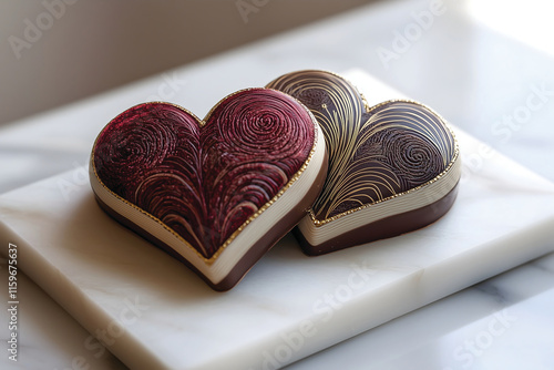 Gouret chocolate hearts on a marble top photo