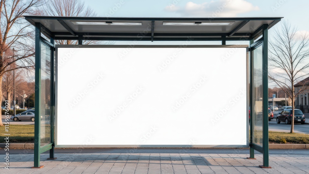 Urban bus stop mockup with a large empty billboard, ideal for creative banner and ad campaigns.