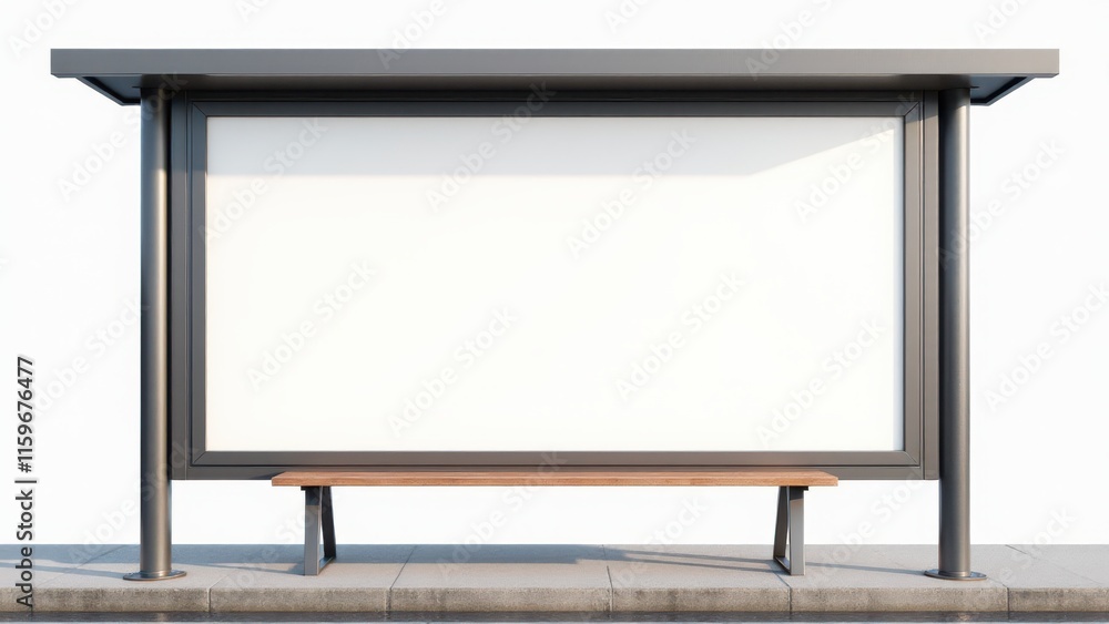 Bus stop mockup featuring a blank white billboard, ideal for showcasing banner advertisements or promotional designs. Bus stop mockup featuring a blank white billboard, ideal for showcasing banner advertisements or promotional designs.
