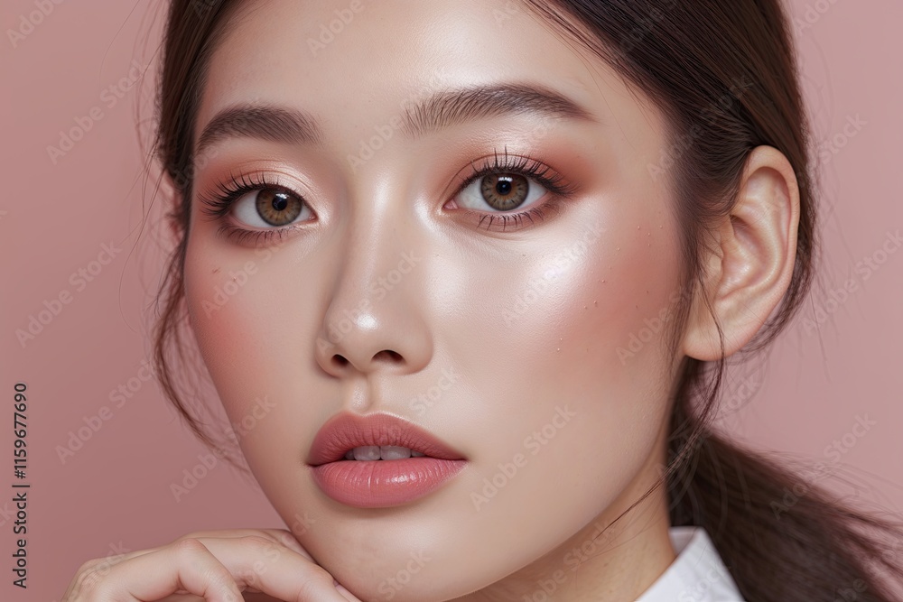 Stunning Asian Model Highlights Flawless K-Beauty Makeup and Radiant Skin for Skincare Promotion Stunning Asian Model Highlights Flawless K-Beauty Makeup and Radiant Skin for Skincare Promotion