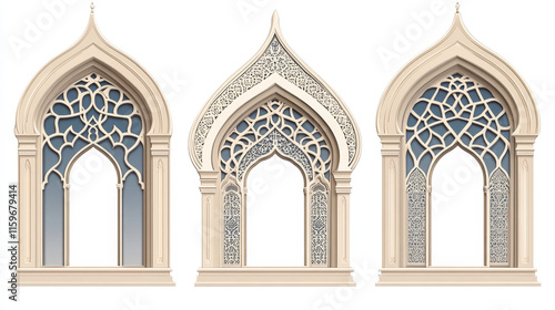 Traditional islamic window shapes in oriental style. Set of black silhouette eid mubarak decorative arches, mosque borders or moroccan gates. Arabic muslim architecture design elements, ramadan frames