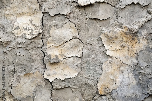 Cracked plaster reveals layers beneath, showcasing unique textur