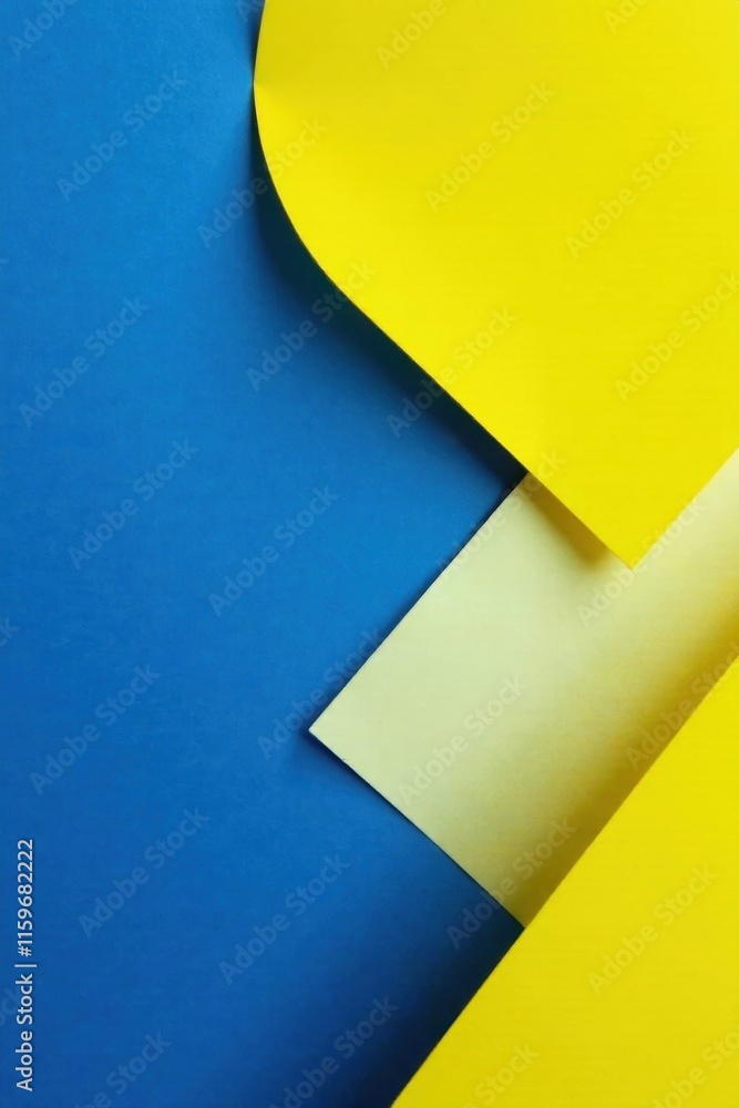 Abstract blue and yellow geometric paper shapes, overlapping layers , visual, bold, color Abstract blue and yellow geometric paper shapes, overlapping layers , visual, bold, color