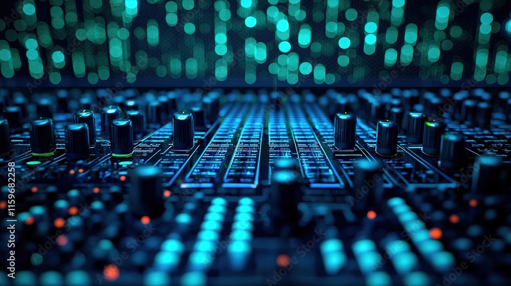 Exploring high-tech audio recording detail and creativity in dark studio settings