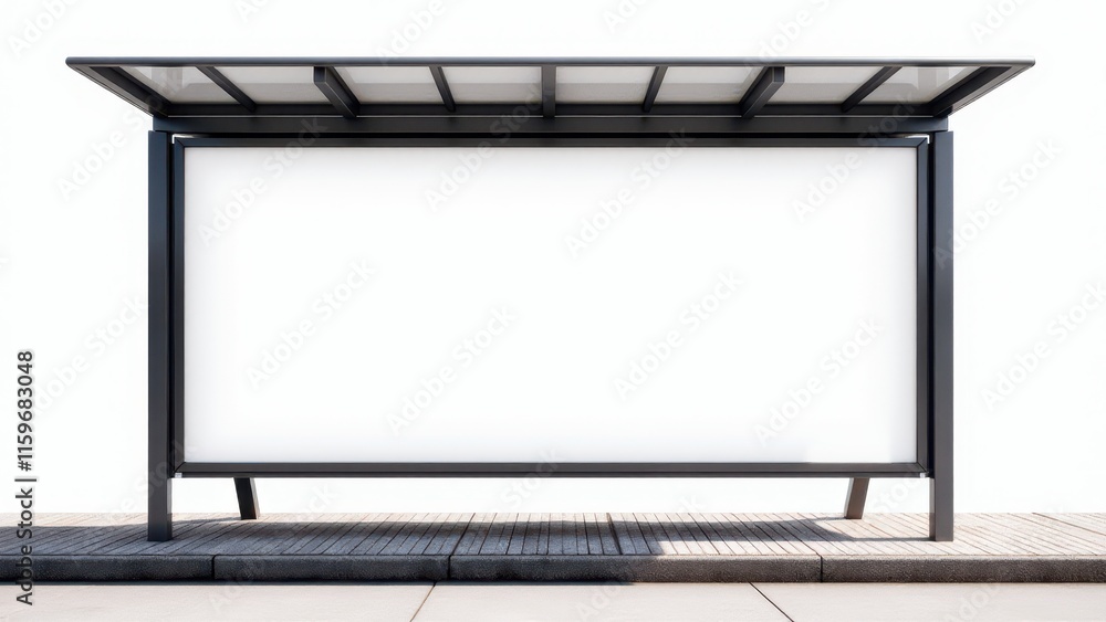 Bus stop mockup with a white, empty billboard, ideal for displaying banner ads and promotional content. Bus stop mockup with a white, empty billboard, ideal for displaying banner ads and promotional content.