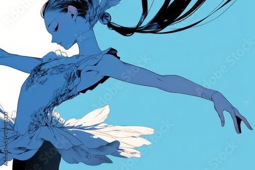 illustration anime style ballerina wearing ballerina tutu and dancing gracefully