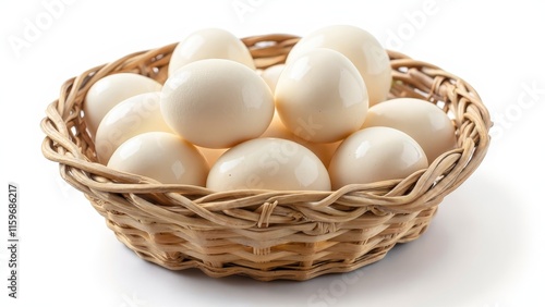 Wallpaper Mural Fresh eggs nestled in a woven basket on white background Torontodigital.ca