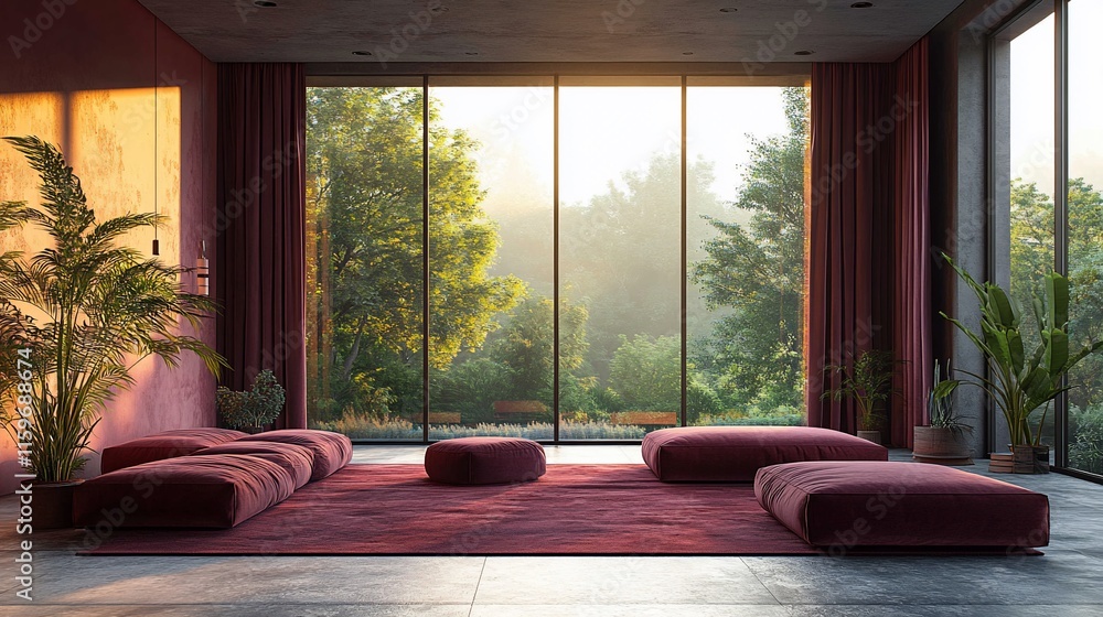 Fototapeta premium Serene Modern Living Room Sunrise View