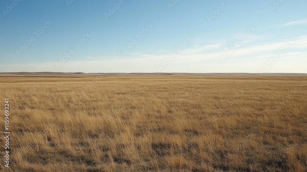 Expansive Golden Grassland Under Bright Blue Sky Landscape View Expansive Golden Grassland Under Bright Blue Sky Landscape View