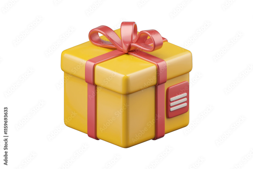 A 3D rendered image of a yellow gift box with a red ribbon, ready for a special occasion. background removed A 3D rendered image of a yellow gift box with a red ribbon, ready for a special occasion. background removed