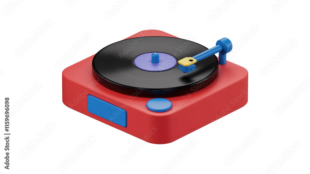 Fototapeta premium Isometric illustration of a retro turntable with a black vinyl record. background removed