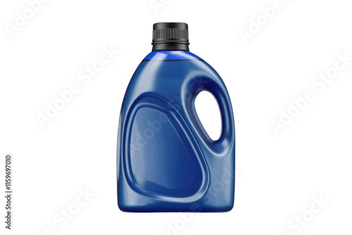 A 3D render of a blue plastic bottle with a handle, likely for detergent or cleaning solution. background removed