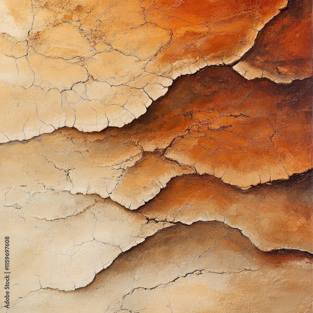 The painting is of a rocky mountain with a lot of cracks and crevices The painting is of a rocky mountain with a lot of cracks and crevices