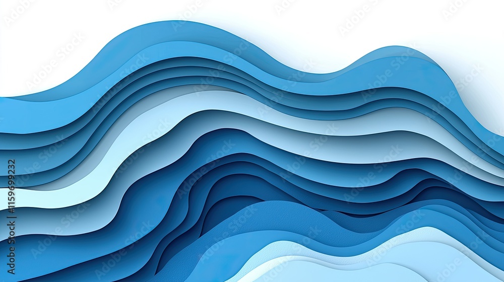 Fototapeta premium Abstract blue layered wave pattern design.