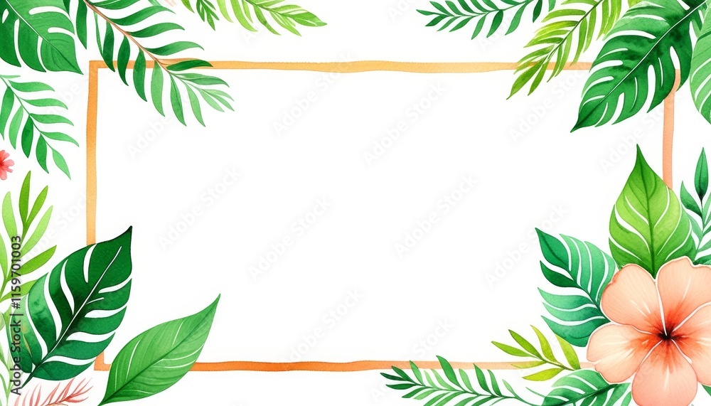 custom made wallpaper toronto digitalTropical leaf and floral frame on white background for nature-themed designs