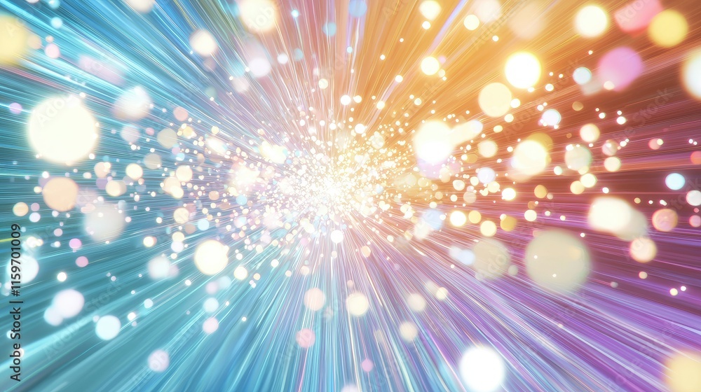 Fototapeta premium Abstract colorful light rays and particles burst.