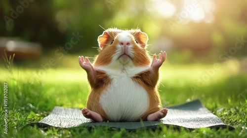 Guinea Pig Practicing Yoga Outdoors in Sunny Grass