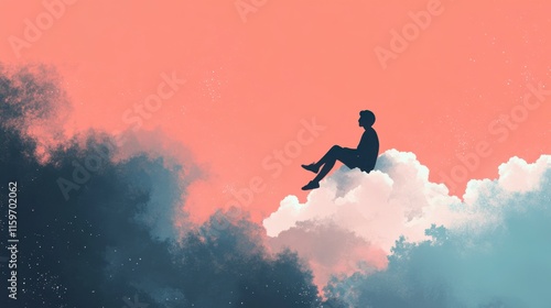 Wallpaper Mural Contemplative Man Sitting on Cloud, Dreamy Sky, Peaceful Solitude Torontodigital.ca