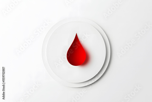 A sleek red blood drop design on a clean white circular background, representing life, donation, and support for National Blood Donor Month.