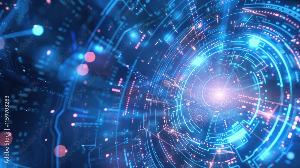 A vibrant digital art image with a tech and science fiction theme, featuring circles of data in a space background with neon colors. A vibrant digital art image with a tech and science fiction theme, featuring circles of data in a space background with neon colors.