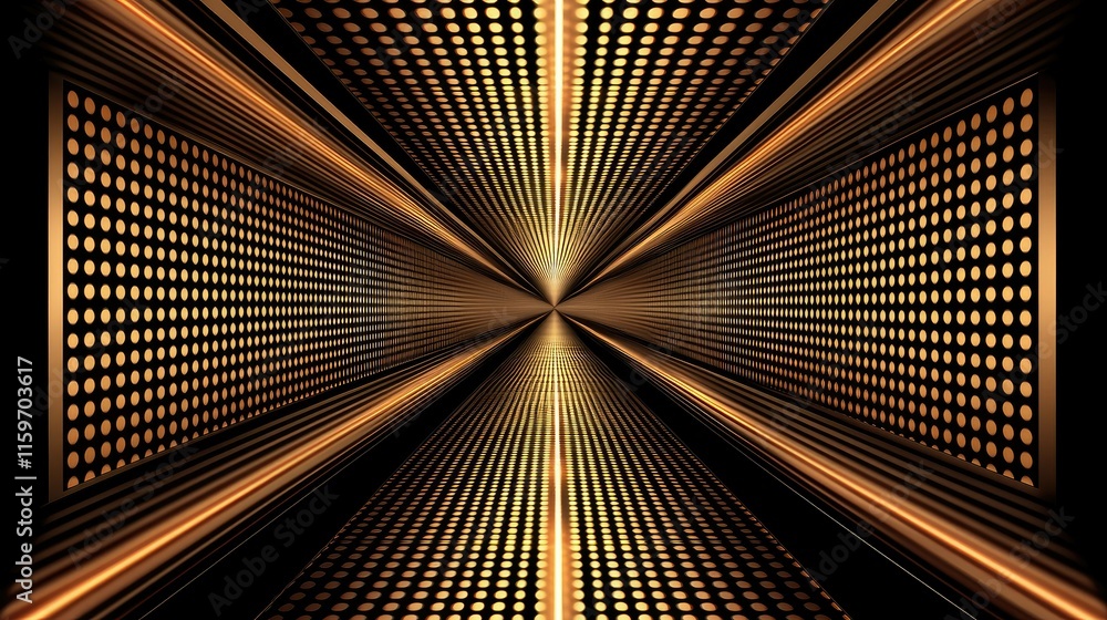 custom made wallpaper toronto digitalAbstract gold and black tunnel with light streaks and dot matrix walls.