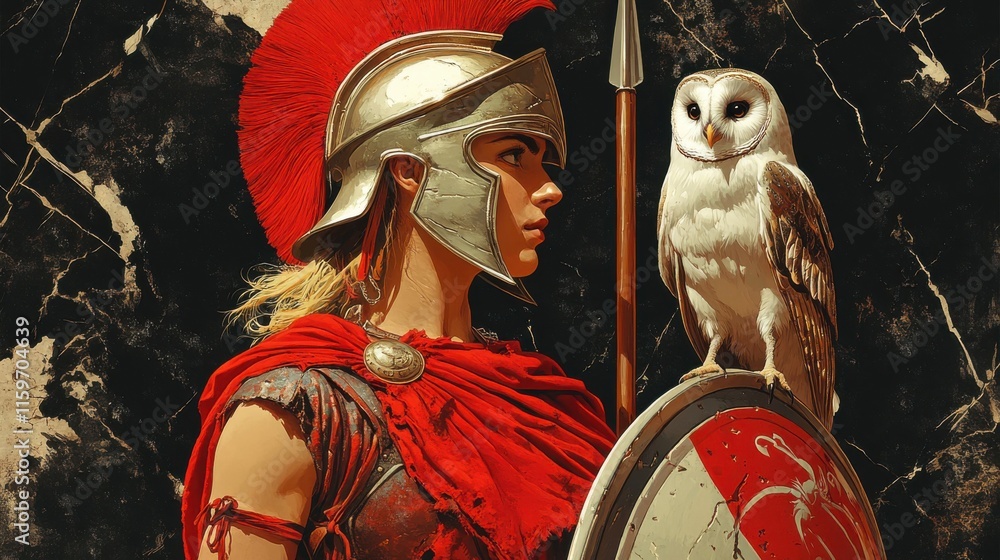 Obraz premium Athena, the Goddess of Wisdom and War, with Her Owl