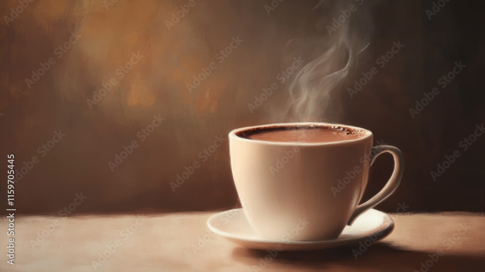 Steaming Hot Cocoa Mug on Table, Cozy Autumn Mood Steaming Hot Cocoa Mug on Table, Cozy Autumn Mood