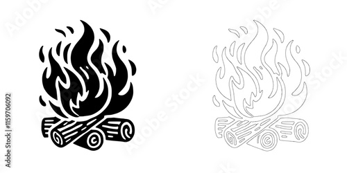Campfire Icon: Black and White Design 