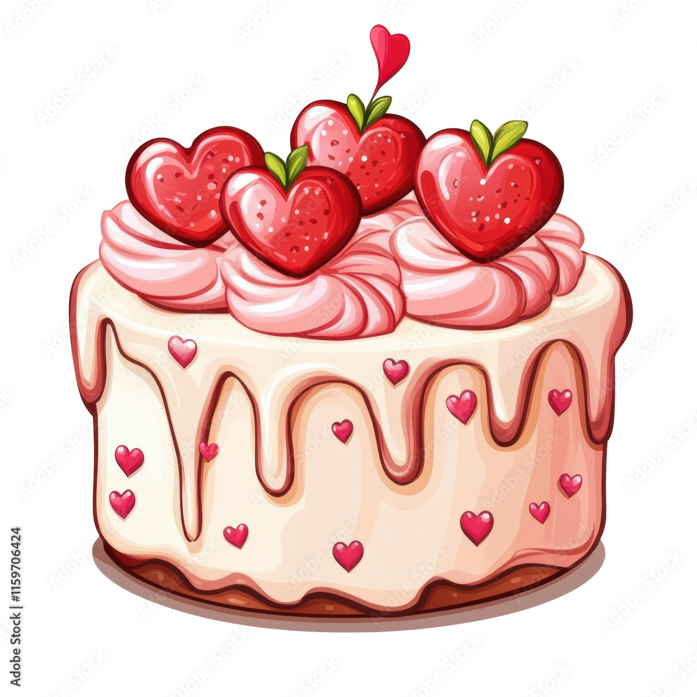 Delightful heart-shaped strawberry cake ready for celebration Delightful heart-shaped strawberry cake ready for celebration