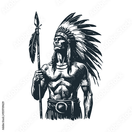 The native american indigenous chief. Black white logo icon vector isolated.