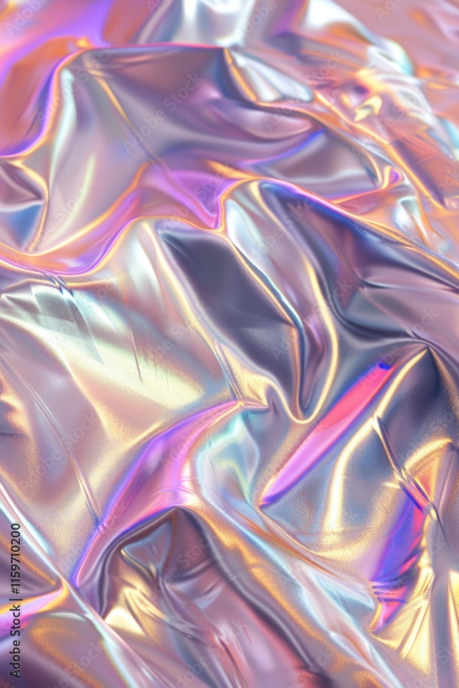Fototapeta premium Shimmering abstract design of pink, purple, and silver metallic foils intertwined.
