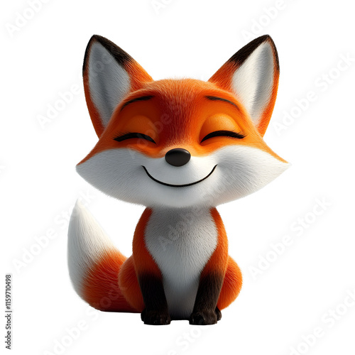 smiling cute fox 3d cartoon character on plain white background 170 photo